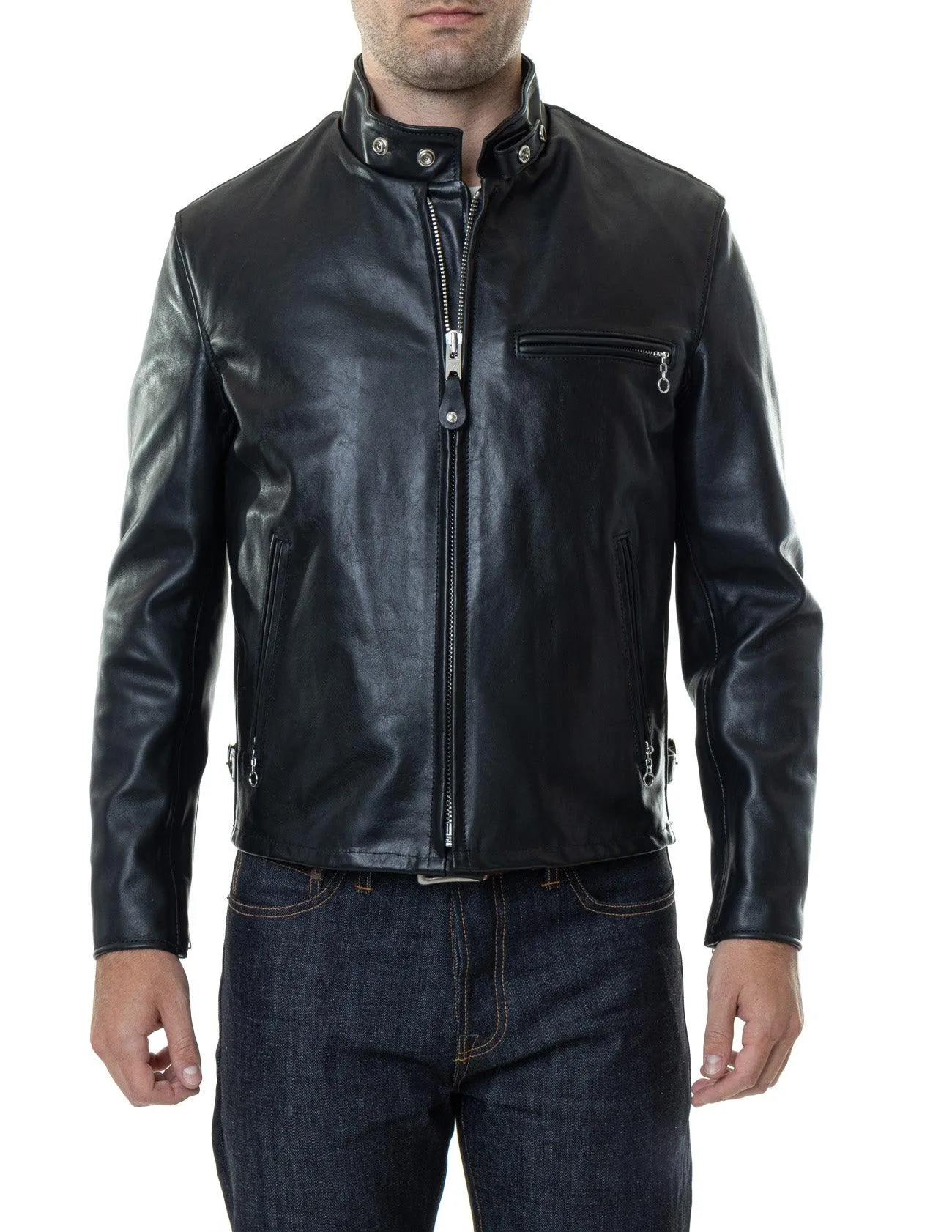 Schott NYC Mens 141 Cafe Racer Leather Motorcycle Jacket