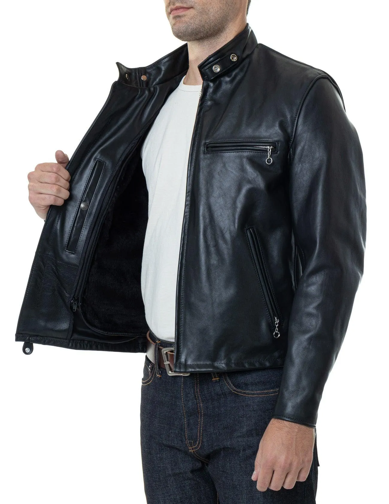 Schott NYC Mens 141 Cafe Racer Leather Motorcycle Jacket