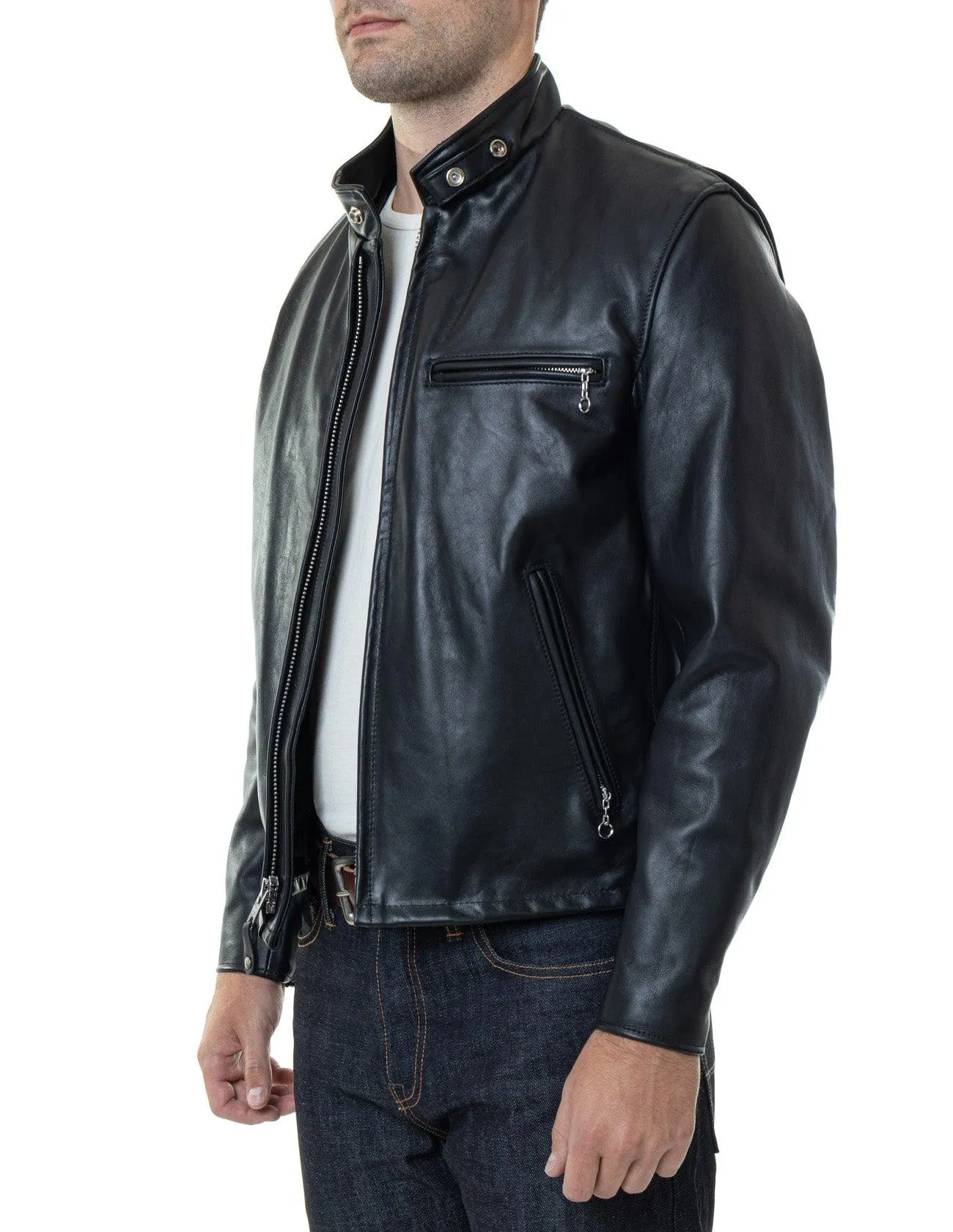 Schott NYC Mens 141 Cafe Racer Leather Motorcycle Jacket