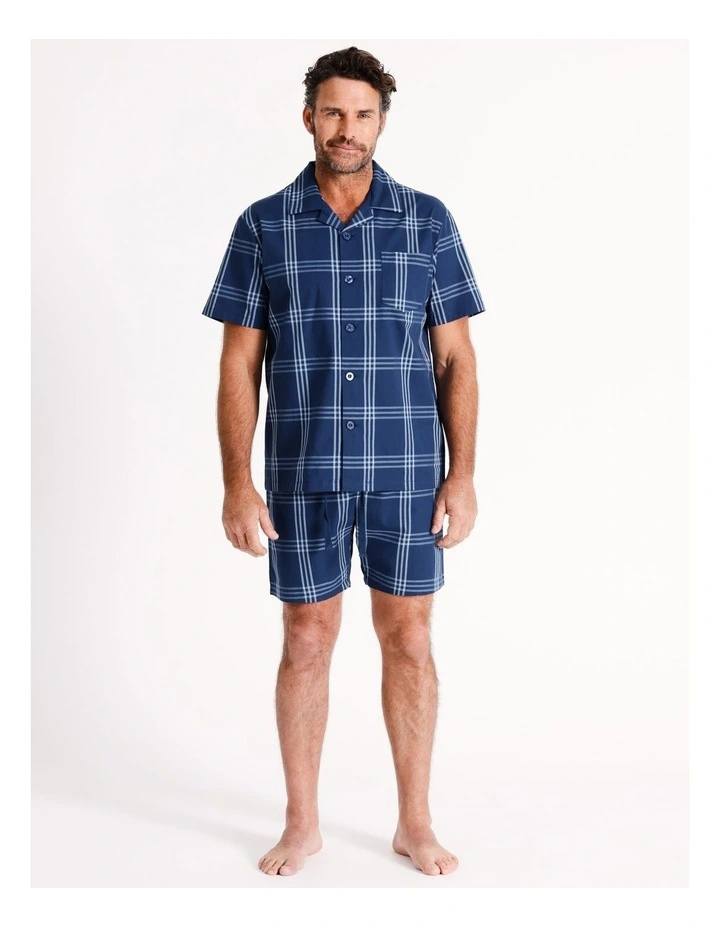 Short Sleeve Soft Wash Poplin PJ Set Summer Grid Check in Navy