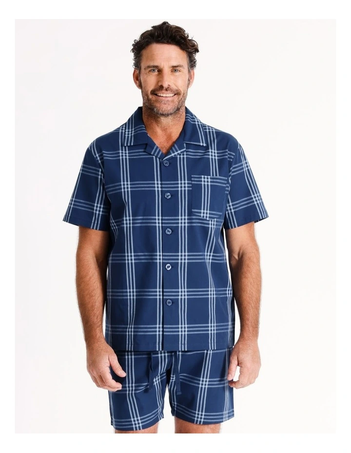 Short Sleeve Soft Wash Poplin PJ Set Summer Grid Check in Navy