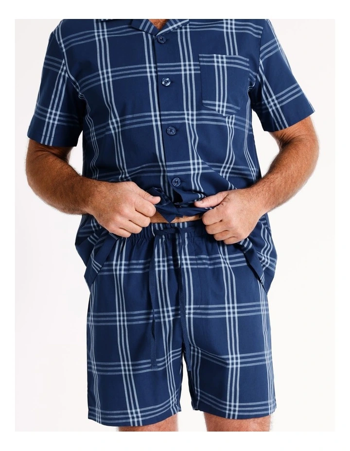 Short Sleeve Soft Wash Poplin PJ Set Summer Grid Check in Navy