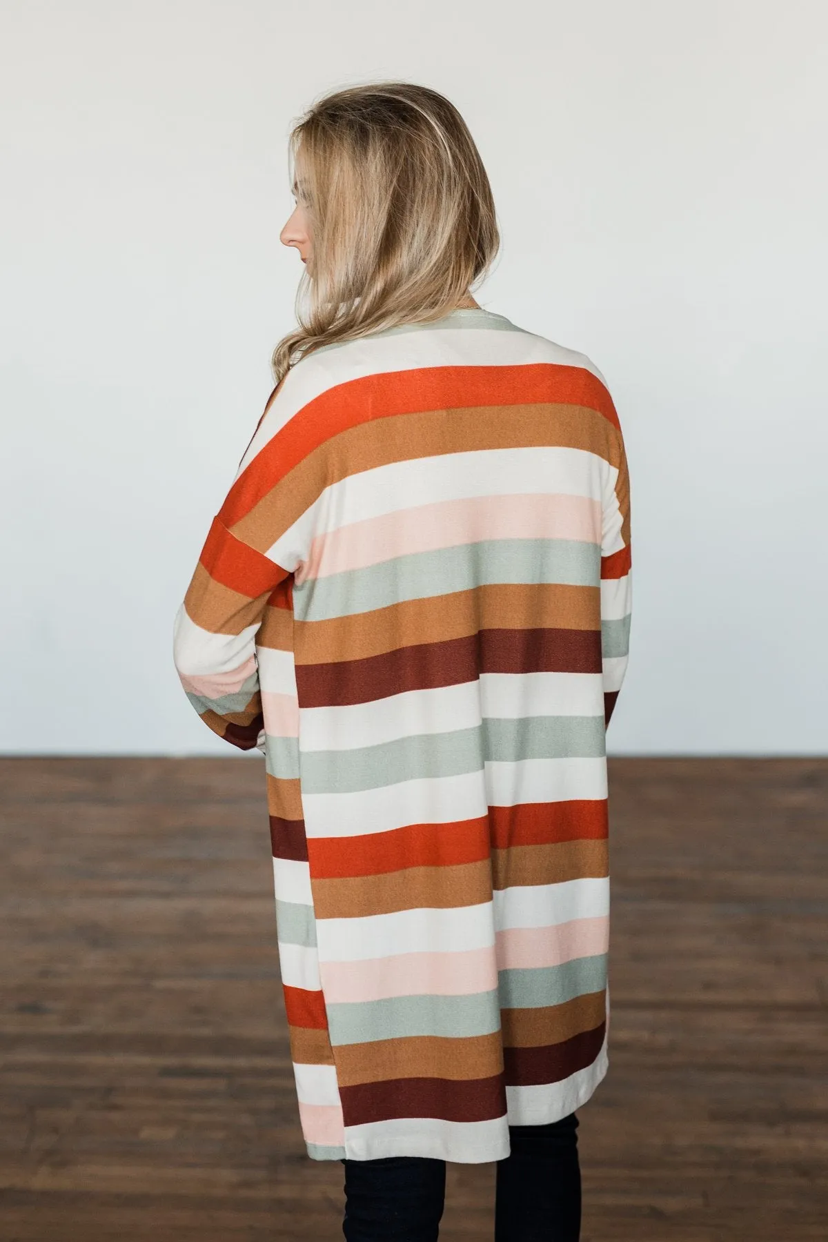 Smells Like Cider Striped Cardigan- Cream, Camel, Rust, & Sage