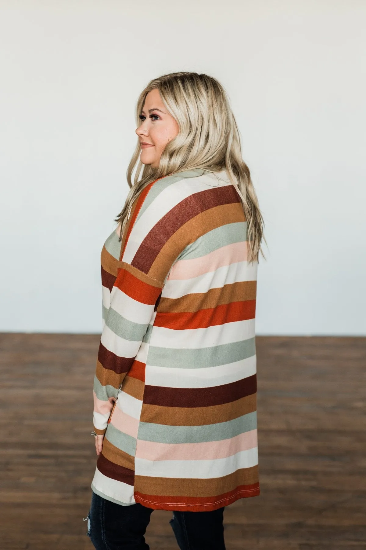 Smells Like Cider Striped Cardigan- Cream, Camel, Rust, & Sage