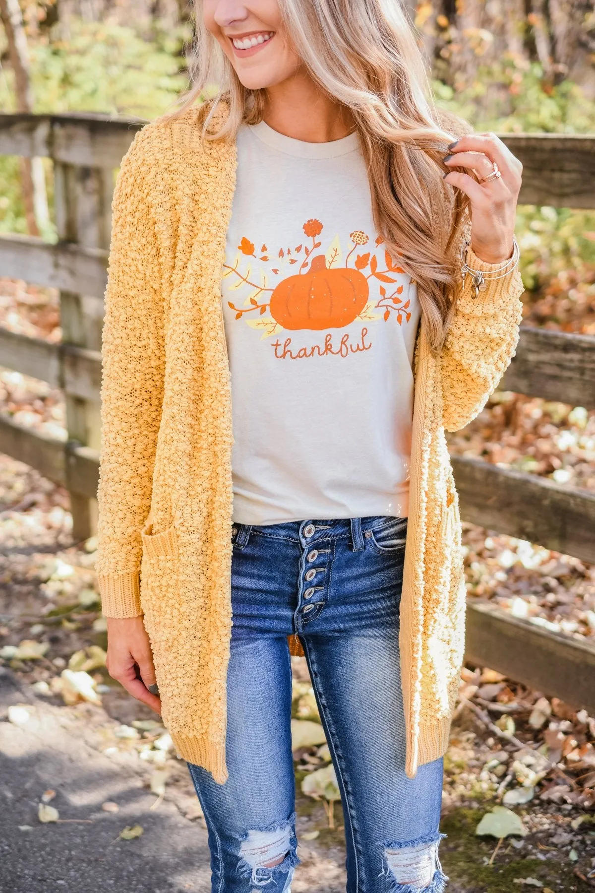 Stealing Glances Popcorn Knit Cardigan- Mustard