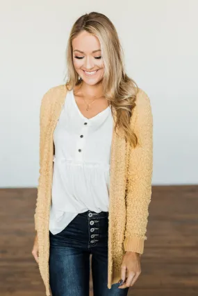 Stealing Glances Popcorn Knit Cardigan- Mustard