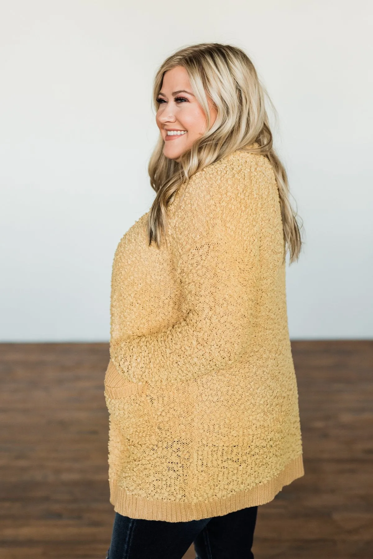 Stealing Glances Popcorn Knit Cardigan- Mustard