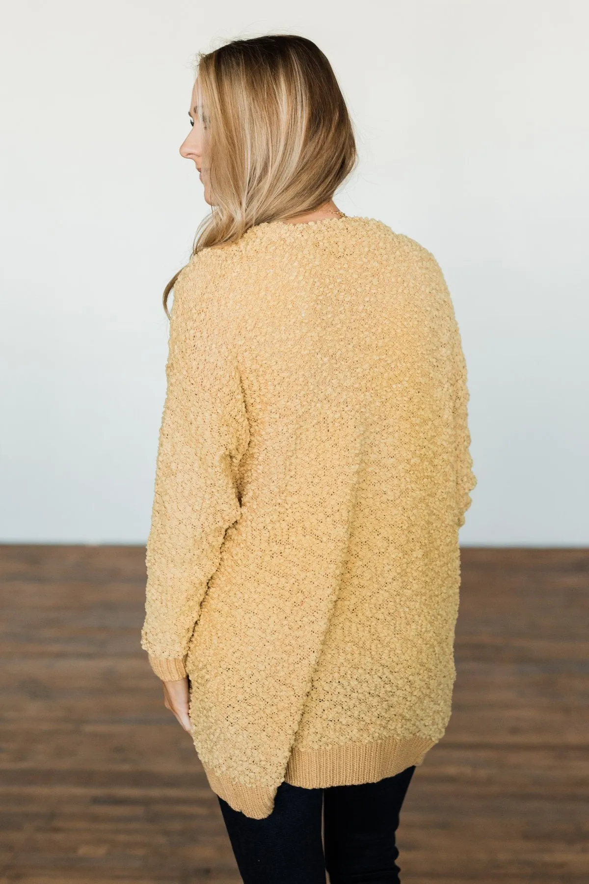 Stealing Glances Popcorn Knit Cardigan- Mustard