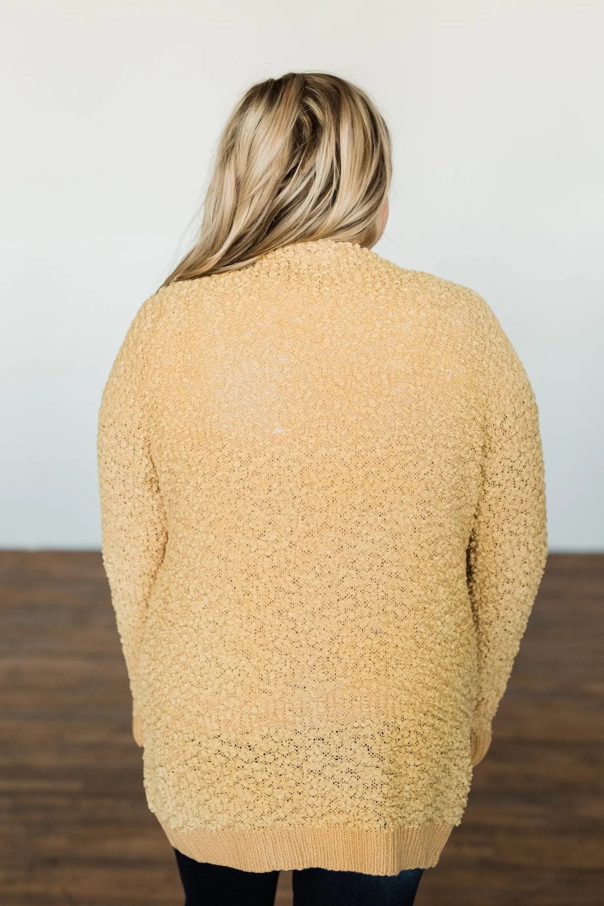 Stealing Glances Popcorn Knit Cardigan- Mustard