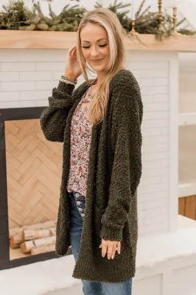 Take Another Look Popcorn Cardigan- Dark Olive