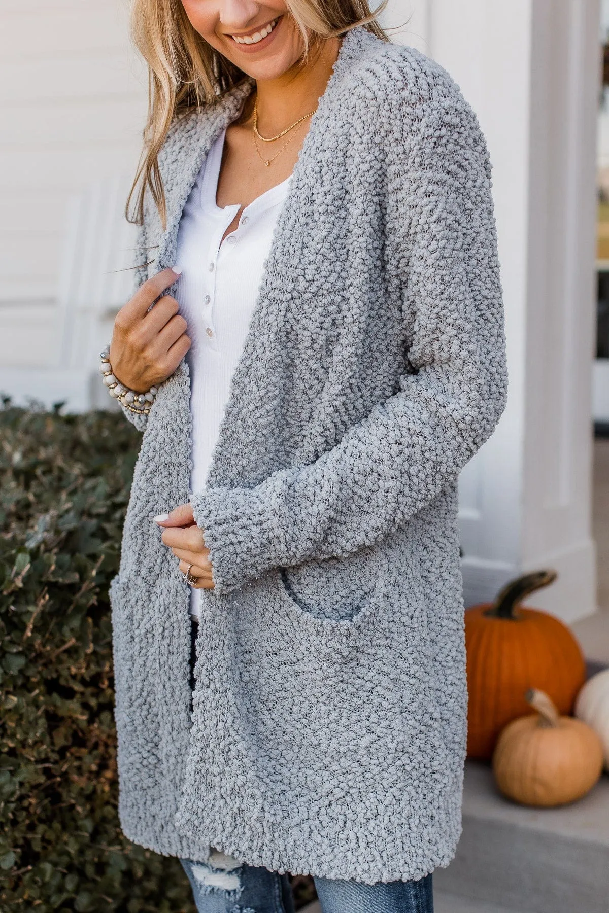 Take Another Look Popcorn Cardigan- Dusty Blue