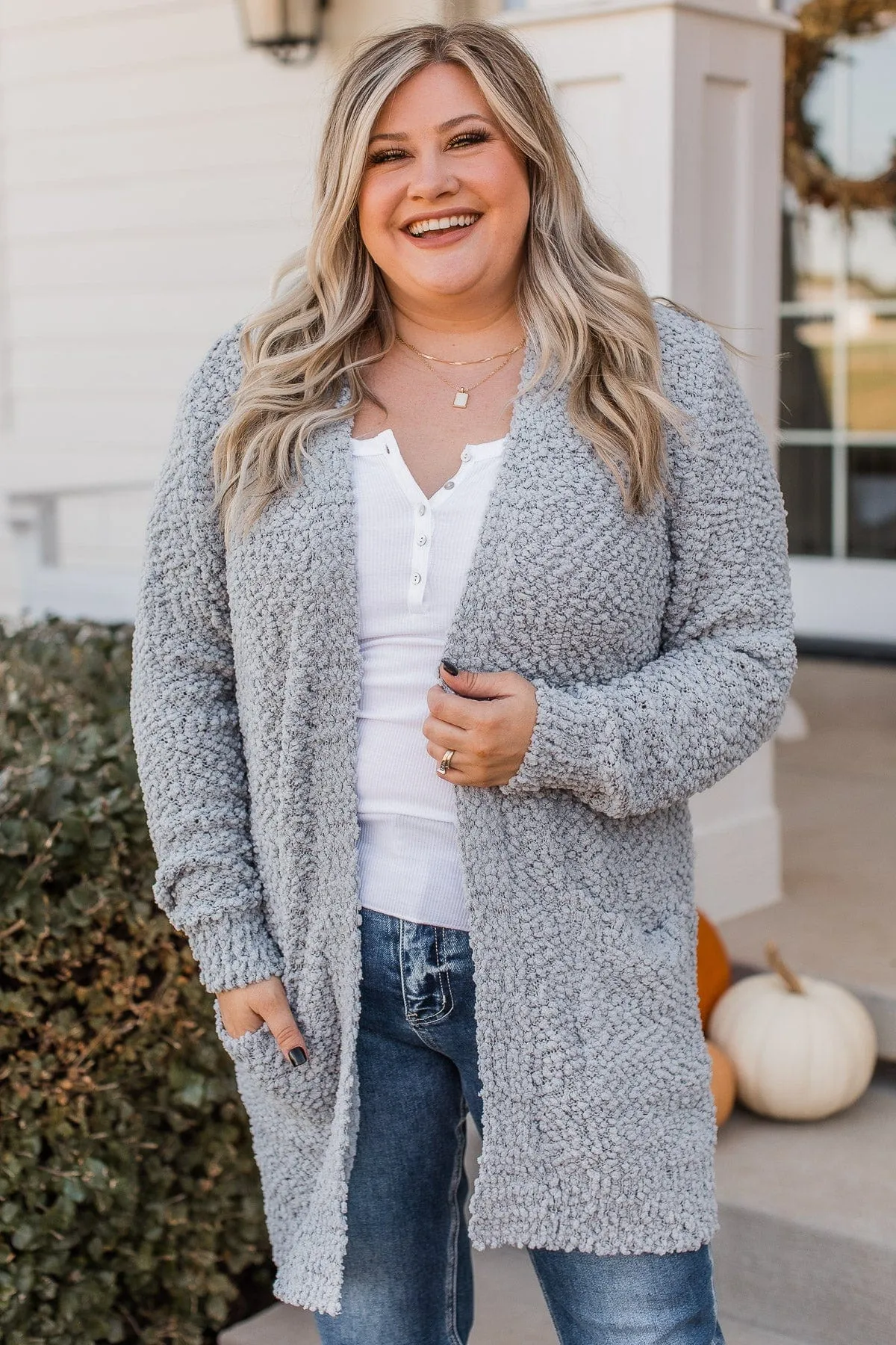 Take Another Look Popcorn Cardigan- Dusty Blue