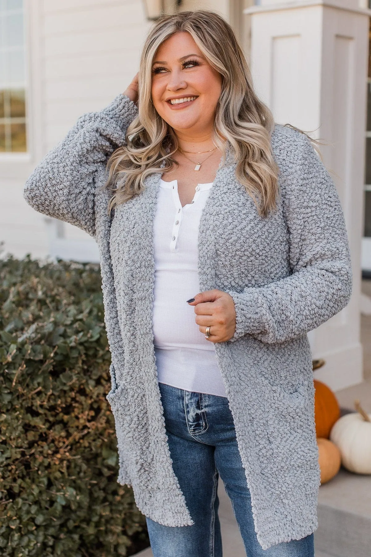 Take Another Look Popcorn Cardigan- Dusty Blue