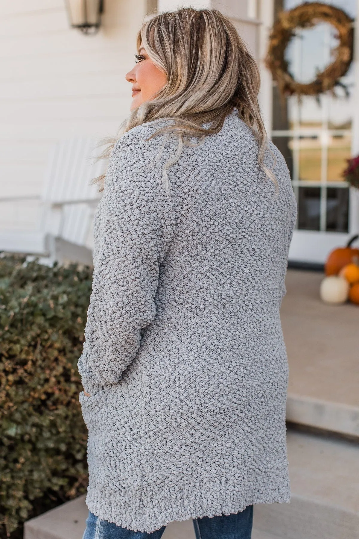 Take Another Look Popcorn Cardigan- Dusty Blue