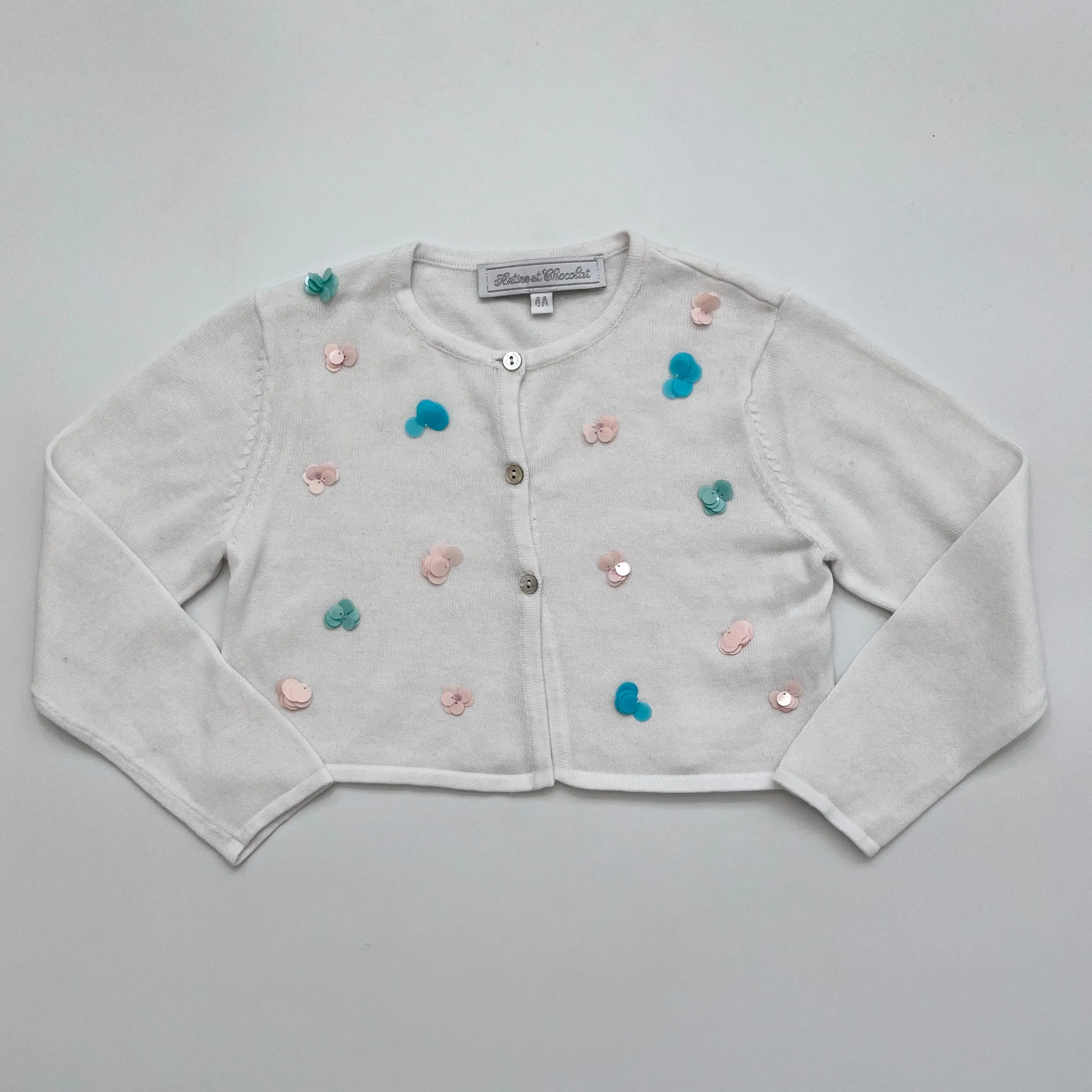 Tartine et Chocolat White Cardigan With Sequin Embellishment: 4 Years