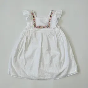 Tartine et Chocolat White Swiss Dot Dress With Floral Embroidery: 4 Years