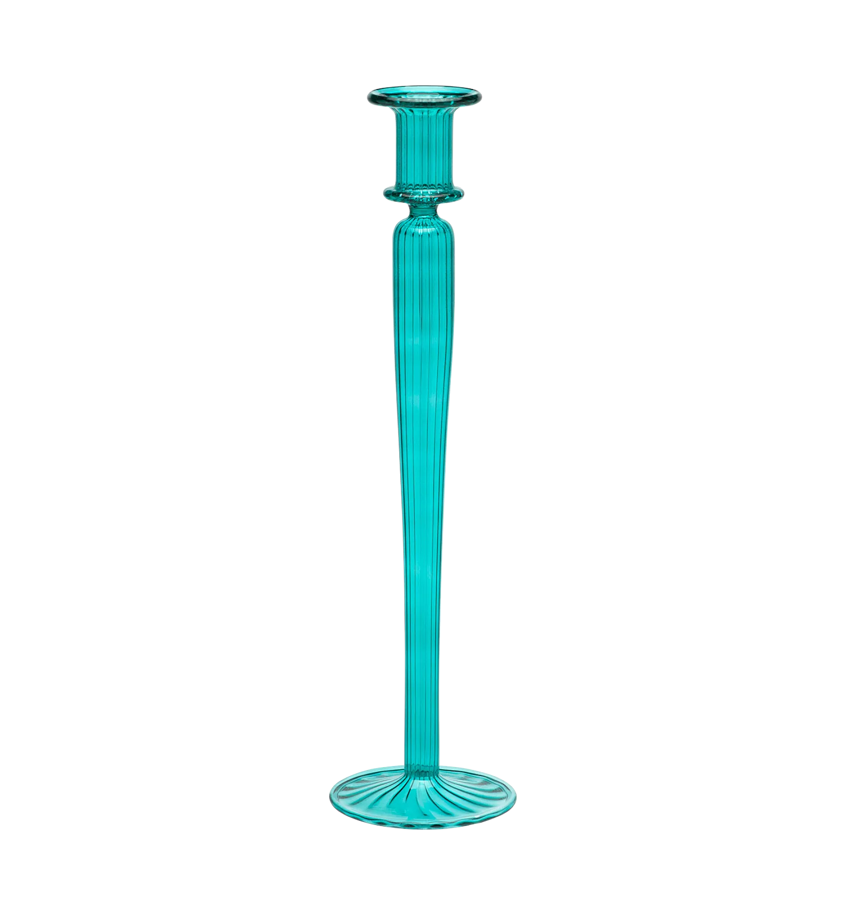 Teal Ribbed Candle Holder