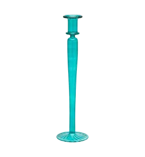 Teal Ribbed Candle Holder