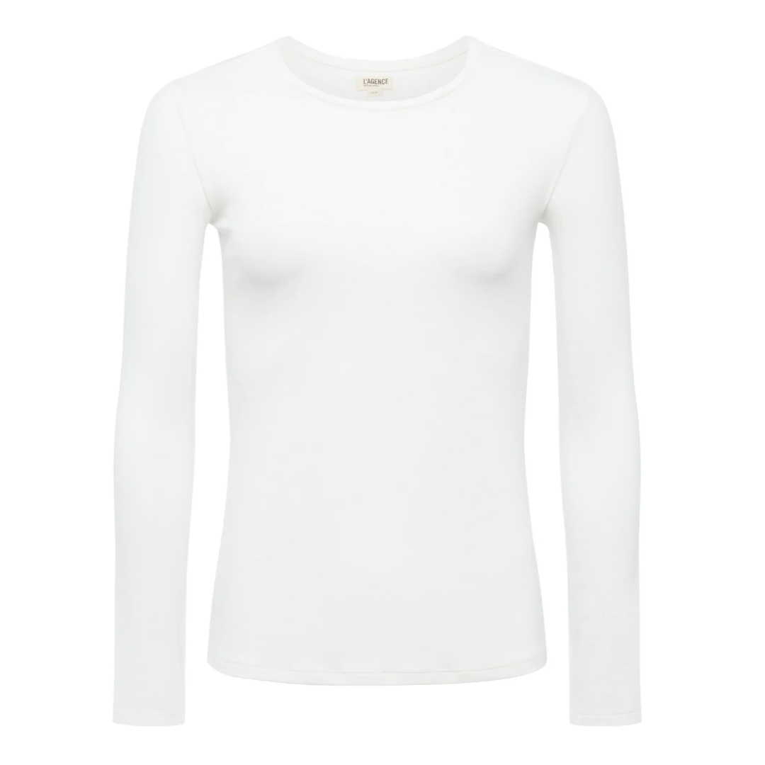 Tess Crewneck Long Sleeve Tee (White)