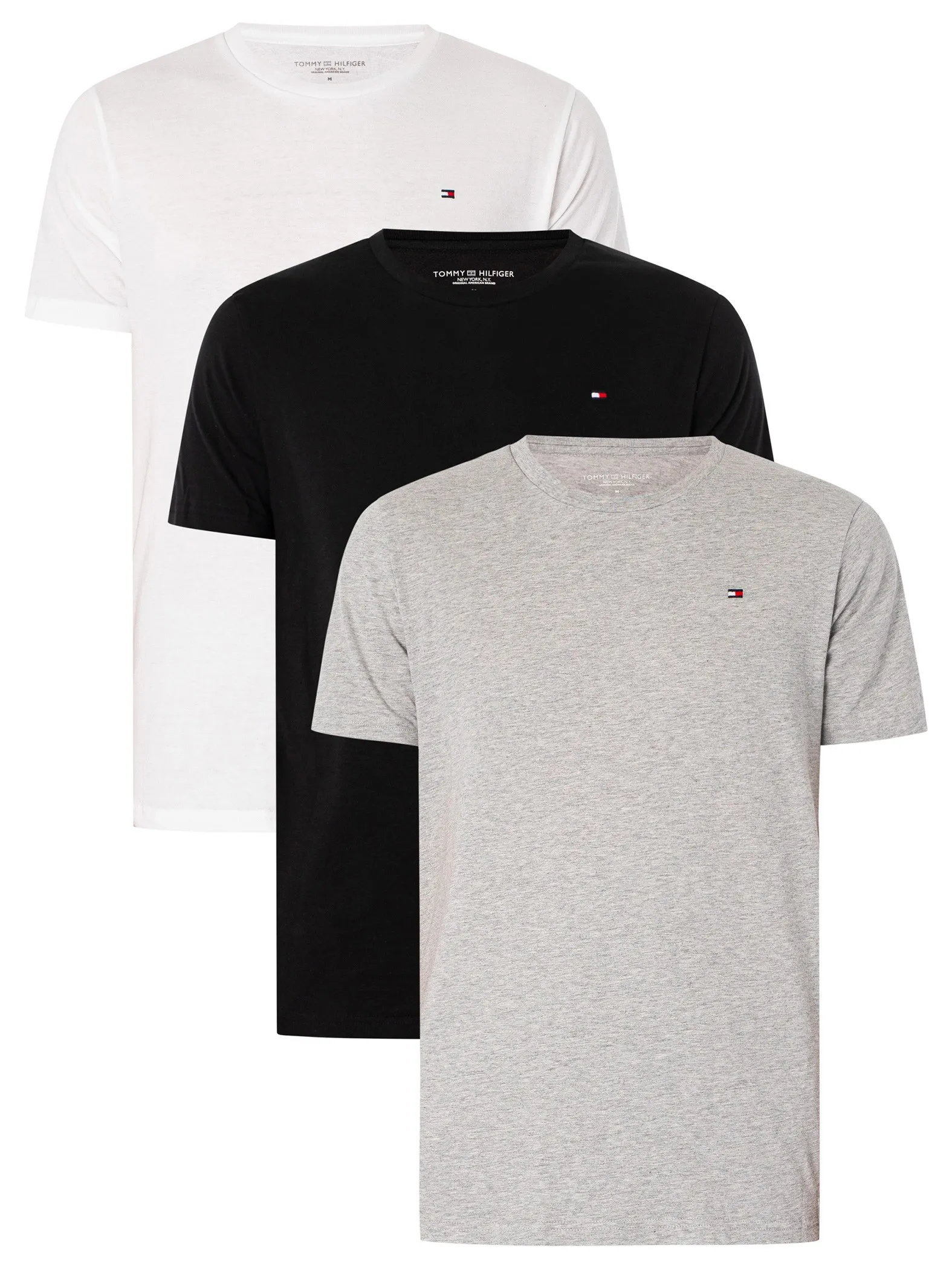 Tommy Hilfiger 3 Pack Signature Cotton Essentials Lounge T-Shirts - White/Black/Grey Heather