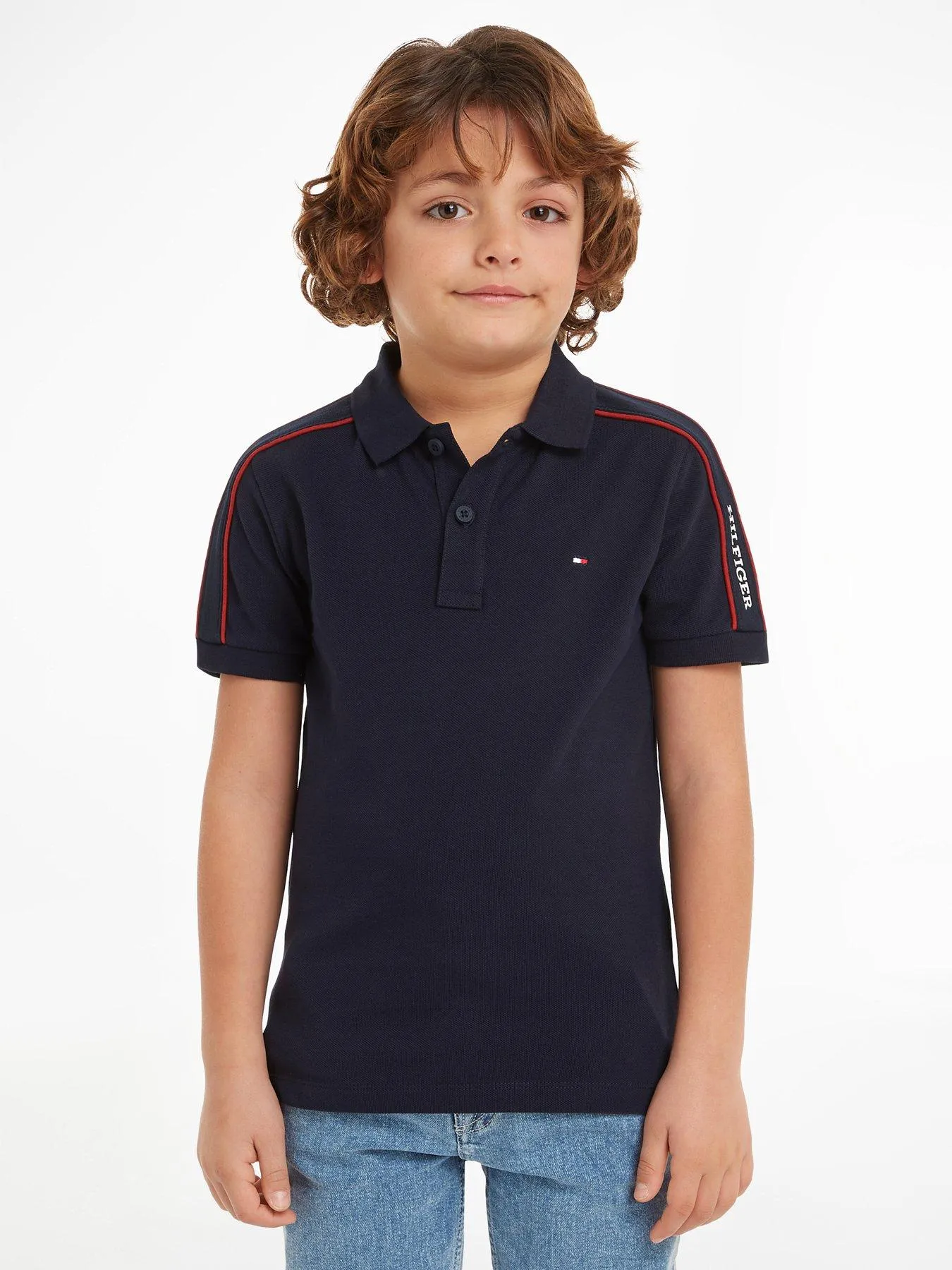 Tommy Hilfiger Boys Monotype Tape Regular Short Sleeve Polo - Navy