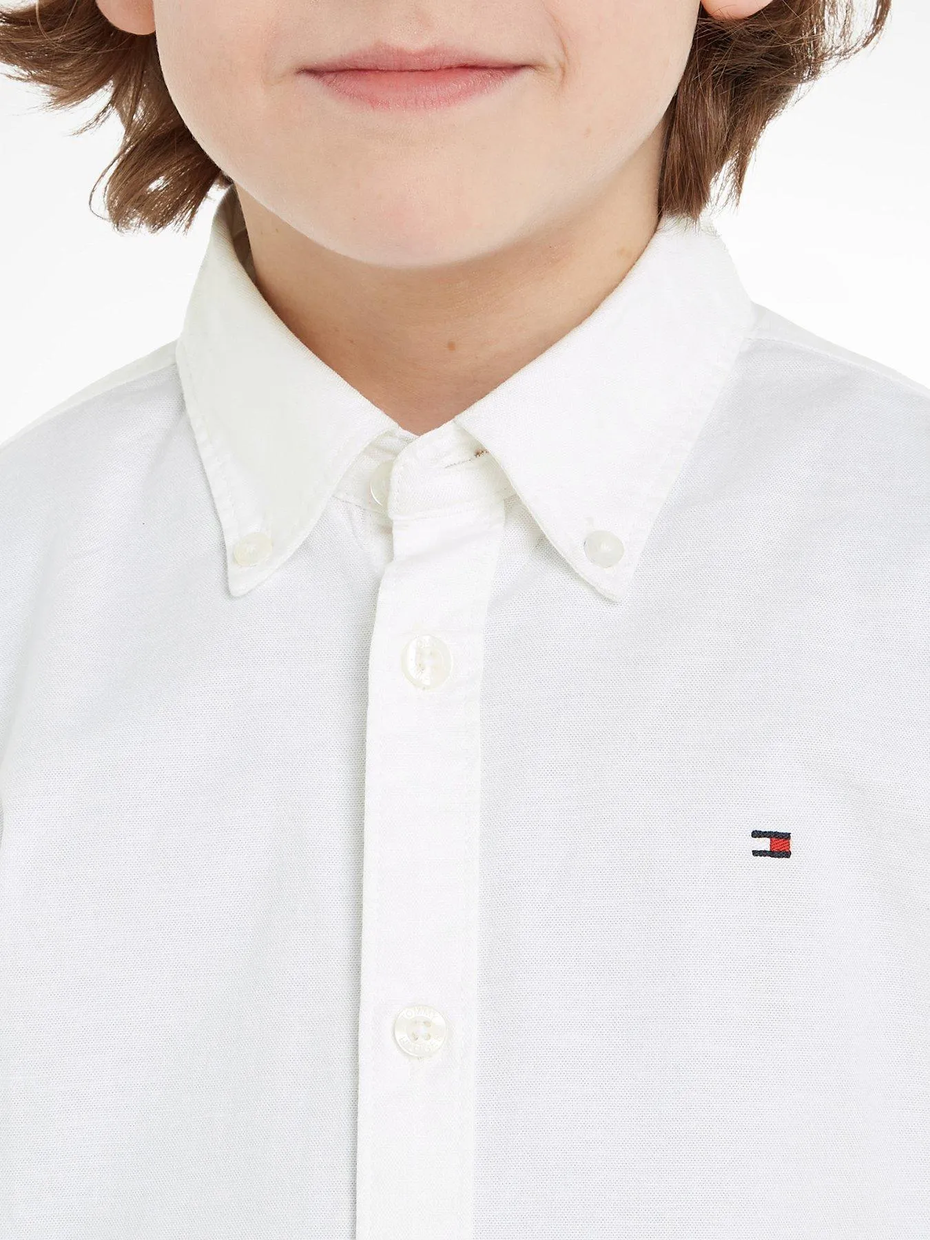 Tommy Hilfiger Boys Stretch Oxford Long Sleeve Shirt - White