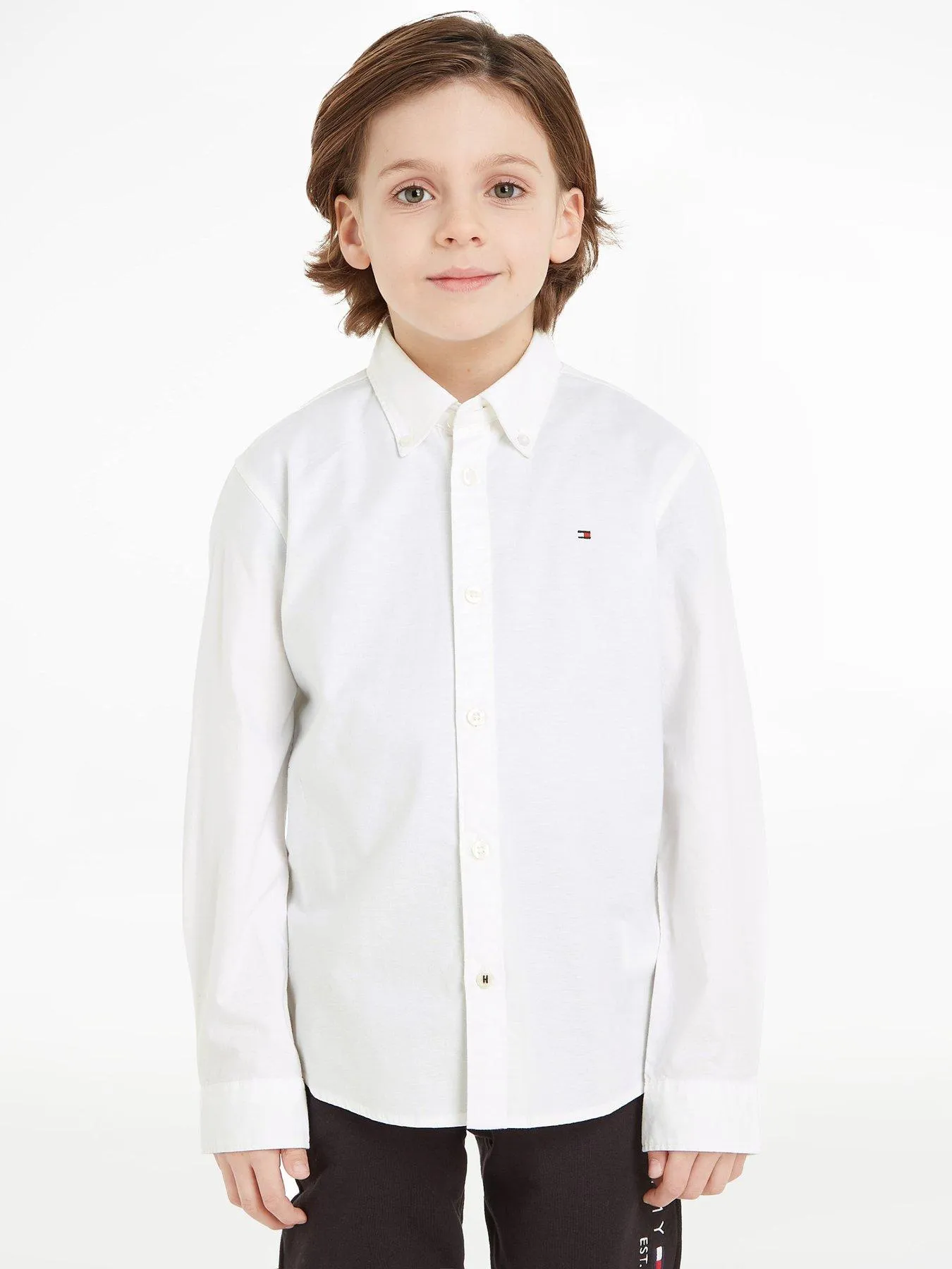 Tommy Hilfiger Boys Stretch Oxford Long Sleeve Shirt - White