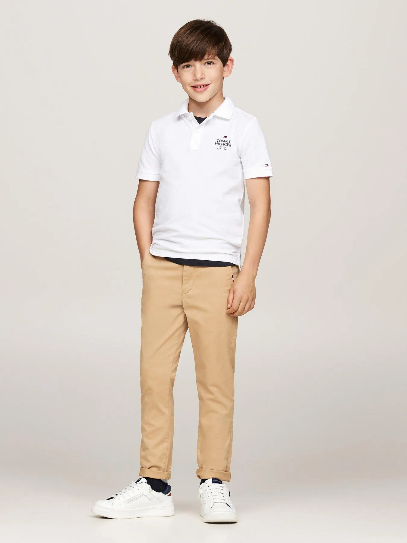 Tommy Hilfiger Boys Th Logo Regular Short Sleeve Polo Shirt - White