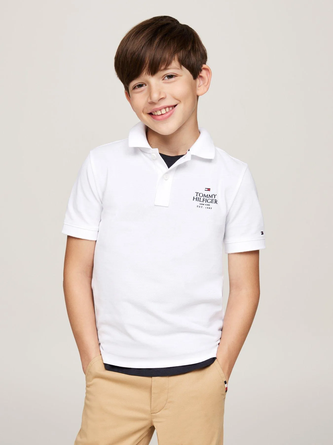 Tommy Hilfiger Boys Th Logo Regular Short Sleeve Polo Shirt - White