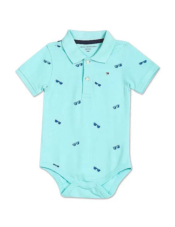 Tommy Hilfiger Kids Boys Aqua Short Sleeve Graphic Print Bodysuit