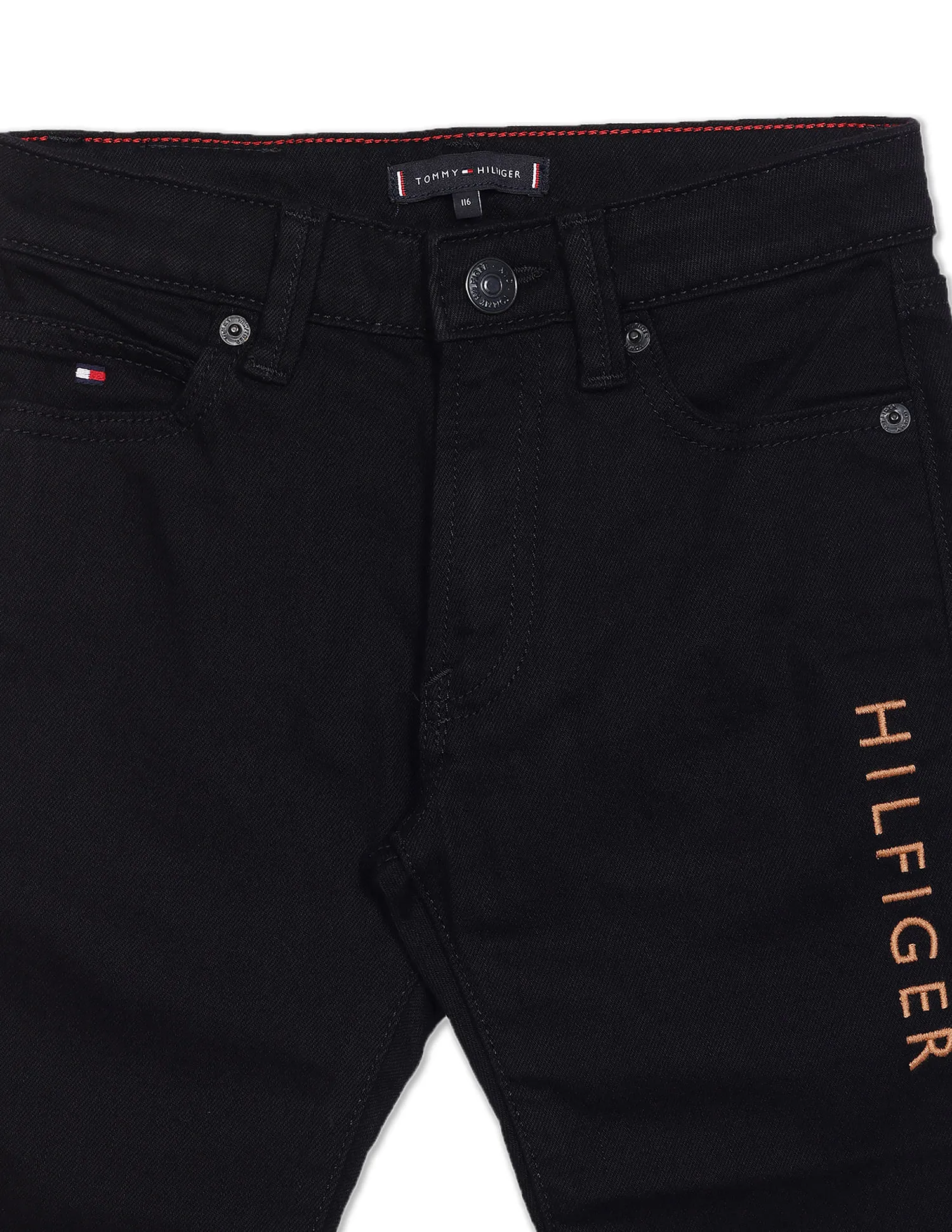 Tommy Hilfiger Kids Boys Black Modern Straight Fit Twill Weave Jeans