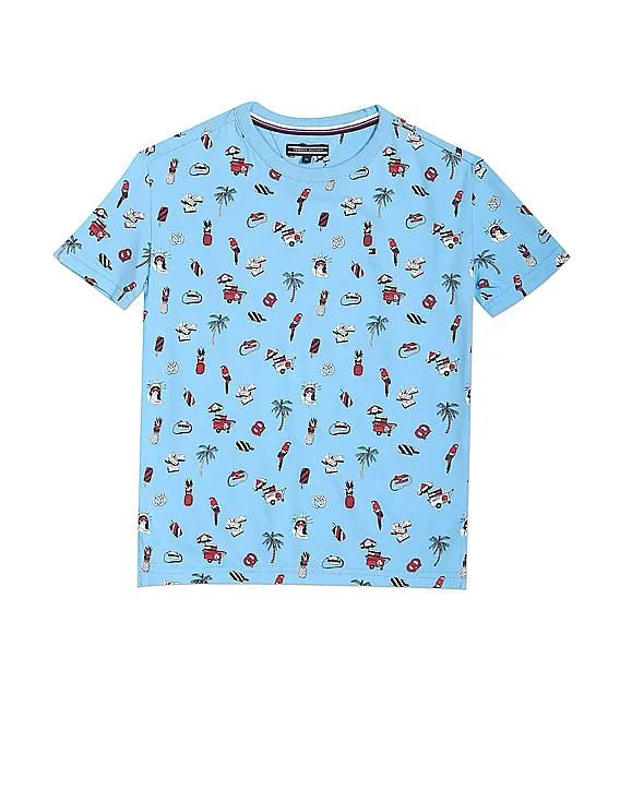 Tommy Hilfiger Kids Boys Blue Crew Neck Graphic Print T-shirt