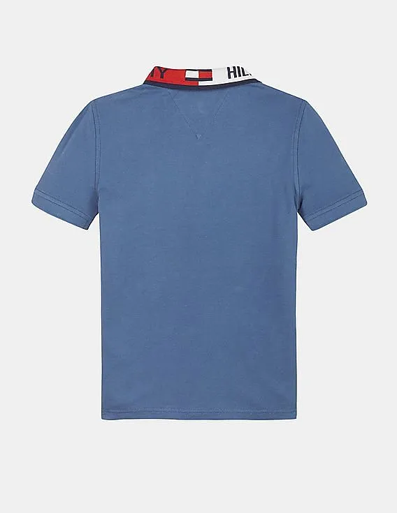 Tommy Hilfiger Kids Boys Blue Intarsia Collar Cotton Polo Shirt