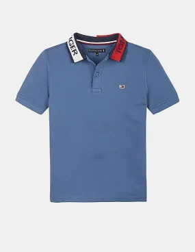 Tommy Hilfiger Kids Boys Blue Intarsia Collar Cotton Polo Shirt