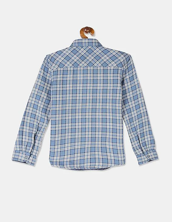 Tommy Hilfiger Kids Boys Blue Long Sleeve Double Cloth Reversible Check Shirt