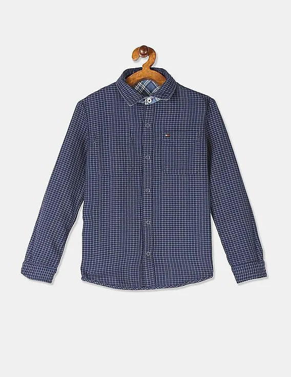 Tommy Hilfiger Kids Boys Blue Long Sleeve Double Cloth Reversible Check Shirt