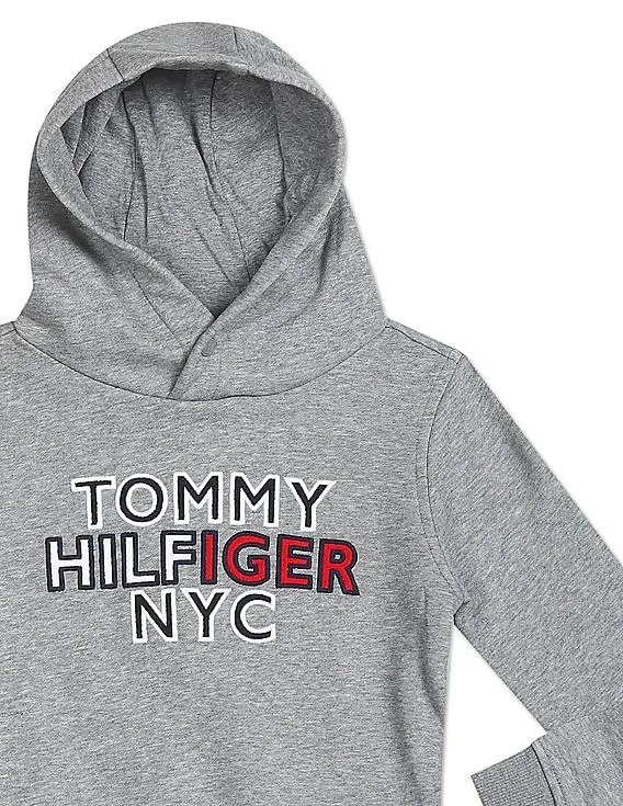 Tommy Hilfiger Kids Boys Grey Embroidered Logo Hooded Sweatshirt