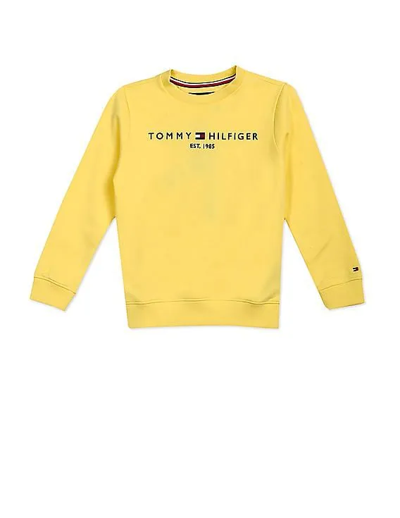 Tommy Hilfiger Kids Boys Light Yellow Crew Neck Logo Sweatshirt