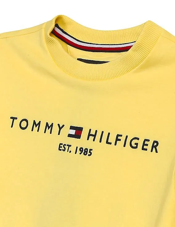 Tommy Hilfiger Kids Boys Light Yellow Crew Neck Logo Sweatshirt