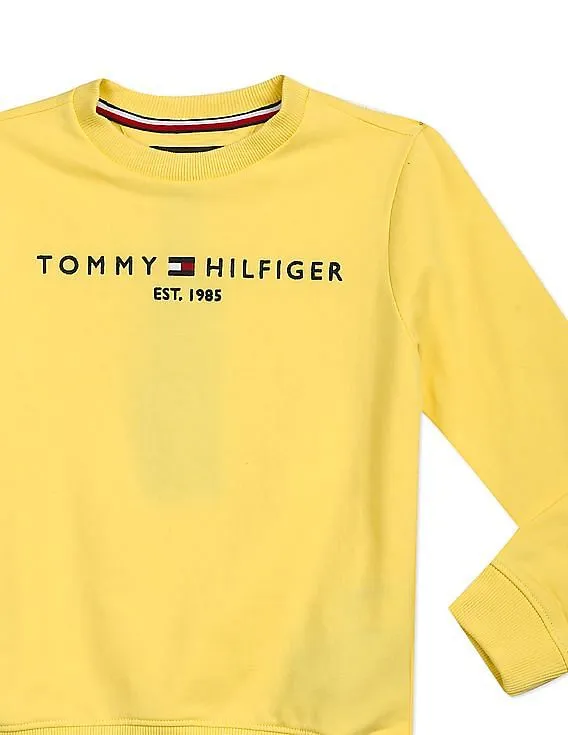 Tommy Hilfiger Kids Boys Light Yellow Crew Neck Logo Sweatshirt