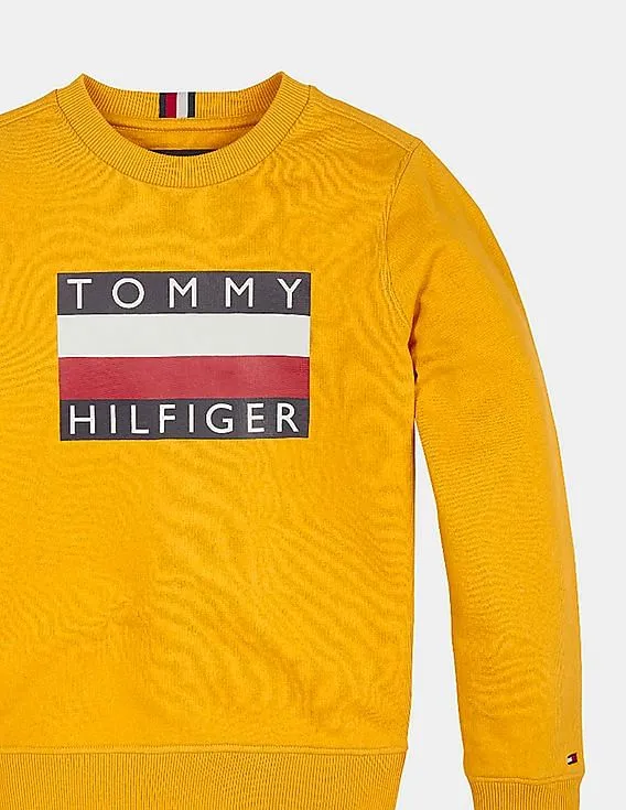 Tommy Hilfiger Kids Boys Mustard Crew Neck Logo Sweatshirt