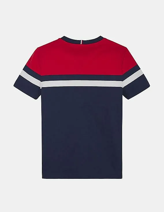 Tommy Hilfiger Kids Boys Navy And Red Crew Neck Striped T-Shirt