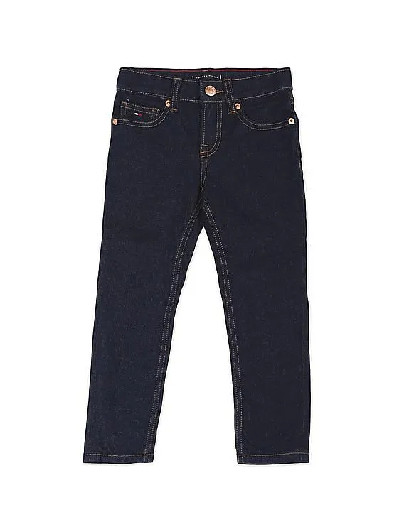 Tommy Hilfiger Kids Boys Navy Buttoned Waist Mid Rise Jeans