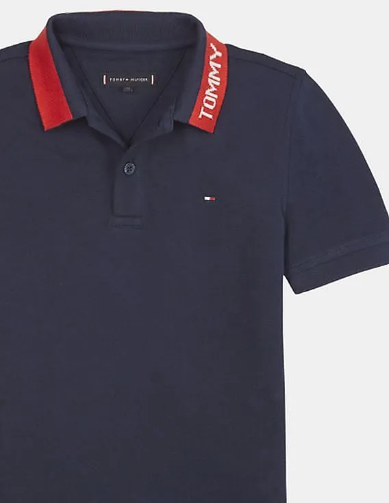 Tommy Hilfiger Kids Boys Navy Short Sleeve Solid Polo Shirt