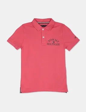 Tommy Hilfiger Kids Boys Pink Short Sleeve Chest Logo Print Polo Shirt