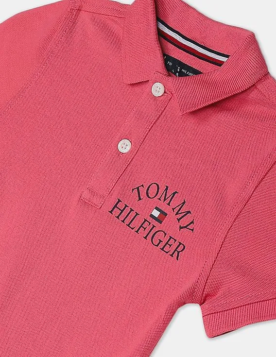 Tommy Hilfiger Kids Boys Pink Short Sleeve Chest Logo Print Polo Shirt