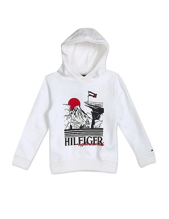 Tommy Hilfiger Kids Boys White Graphic Print Hooded Sweatshirt