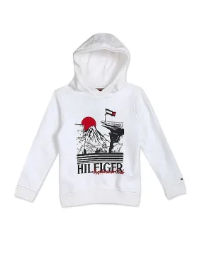 Tommy Hilfiger Kids Boys White Graphic Print Hooded Sweatshirt