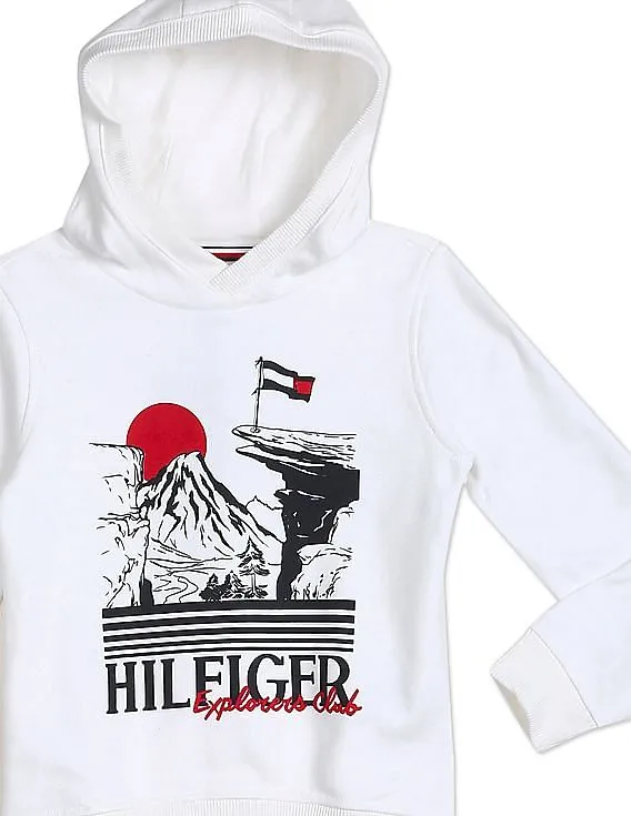 Tommy Hilfiger Kids Boys White Graphic Print Hooded Sweatshirt