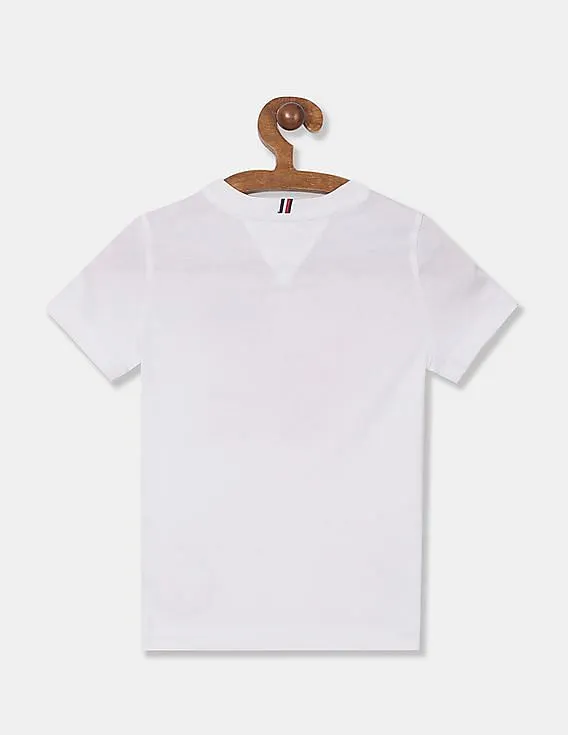 Tommy Hilfiger Kids Boys White Ribbed Crew Neck Cotton Printed T-Shirt